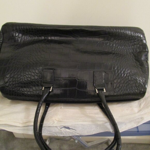 Talbots 2002 Black Croco-Embossed Large Travel Bag - Picture 5 of 9